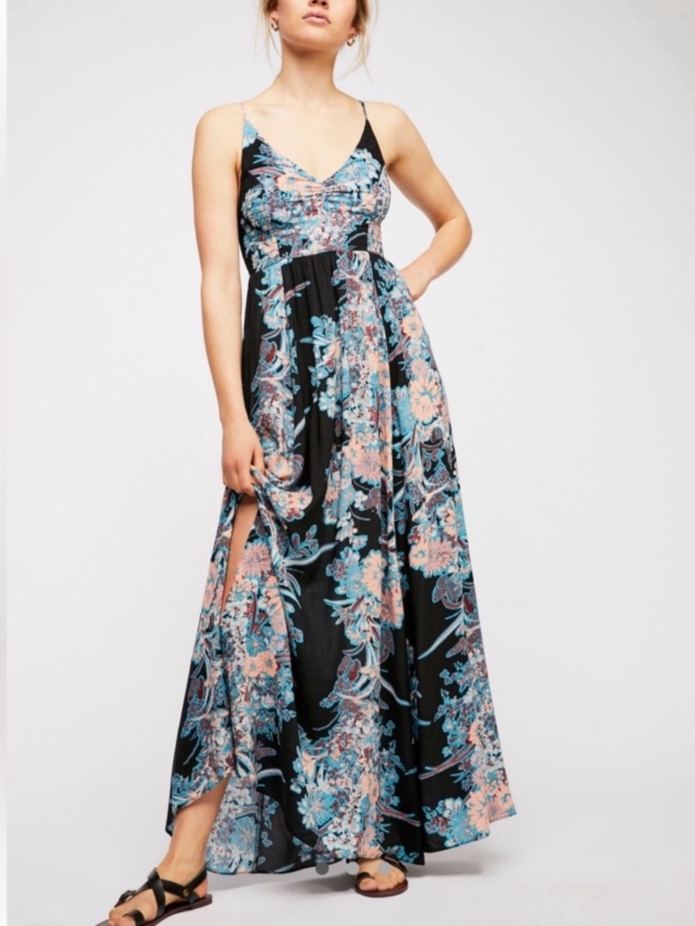 Free People Through The Vine Floral Boho Flowing Tiered Maxi Dress• Small